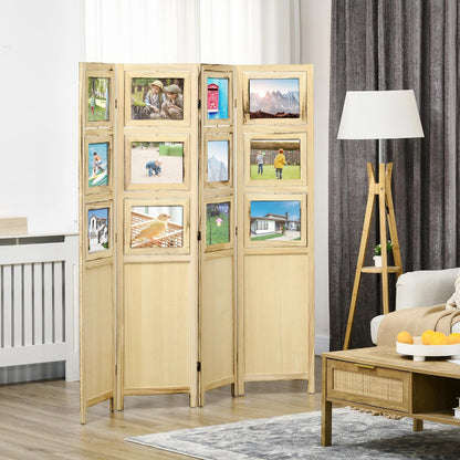 NicBex Room Divider 4 Panel Room Dividers with Photo Frames and Cardstocks Partition Room Dividers and Folding Privacy Screens 5.6 FT Wall Divider for Room Separation,63" W x 0.75" D x 67" H, Natural