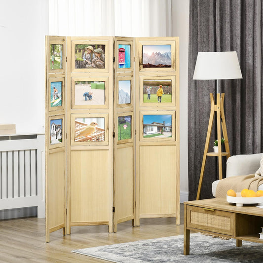 NicBex Room Divider 4 Panel Room Dividers with Photo Frames and Cardstocks Partition Room Dividers and Folding Privacy Screens 5.6 FT Wall Divider for Room Separation,63" W x 0.75" D x 67" H, Natural