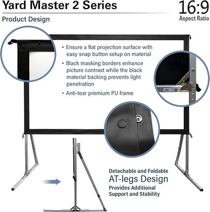 Elite Screens Yard Master 2, 110 inch Outdoor Projector Screen with Stand 16:9, 8K 4K Ultra HD 3D Fast Folding Portable Movie Theater Cinema 110" Indoor Foldable Easy Snap Projection Screen, OMS110H2
