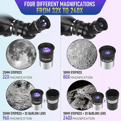 Telescope, Telescope for Adults High Powered Professional, 90mm Aperture 800mm Refractor Telescopes for Astronomy Beginners Fully Multi-Coated with AZ Mount Tripod & Phone Adapter & Carry Bag