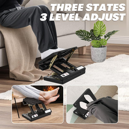 Foot Rest Under Desk, Height Adjustable Footrest with Massage Roller and Soft Pad, Foldable Ergonomic Foot Rest for Car, Underdesk, Home, Train(Black)