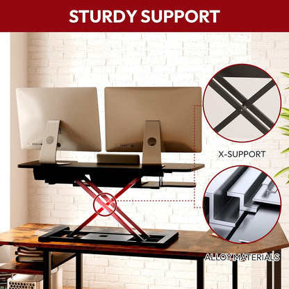 SANODESK 40" Electric Standing Desk Converter， Height Adjustable Riser for Office Home,Dual Monitor and Laptop Workstation with Large Keyboard Tray,Black Color