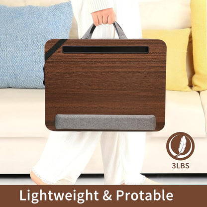 Lap Desk for Laptop Stand with Cushion, Adults with Storage Fits Up to 15.6in, Combines Features Bag and Pillow Table by Travel, Portable Workstation for Home College Office (Walnut Color)