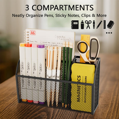 Magnetic Pencil Holder Markers Dry Erase Holder for Whiteboard 3-Grid Locker Organizer for Fridge, Home, School and Office