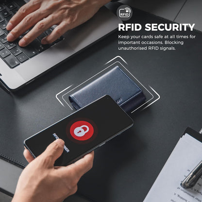 VULKIT Business Card Holder Premium Leather RFID Blocking Card Case With ID Window Magnetic Closure Holds Up to 40 Business Cards