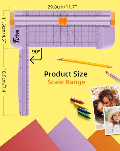 Firbon Purple A5 Paper Cutter, Straight Small Paper Trimmer with Side Ruler for Scrapbooking Craft, Paper, Coupon, Label, Cardstock