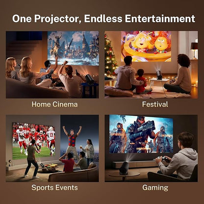 Mini Projector with WiFi 6 and Bluetooth 5.4 Built-in Android 11, 1080P 4K Support Portable Projector, Auto Vertical Keystone, LYNCAST 180° Rotatable Projector for Home,Outdoor OptiBarrel 500 Black
