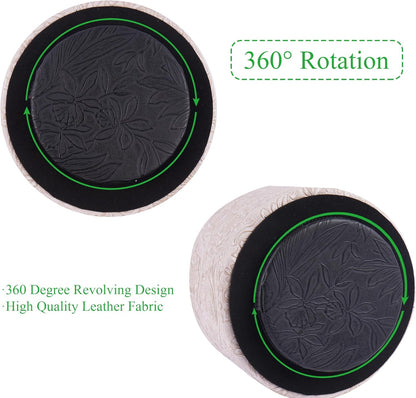 lizimandu Round Leather Art Supply Organizer,Remote Control Holder,360 Degree Spinning,Multi-Functional Pencil Holder,4 Compartments Desktop Stationary Organizer(1-Carved White)