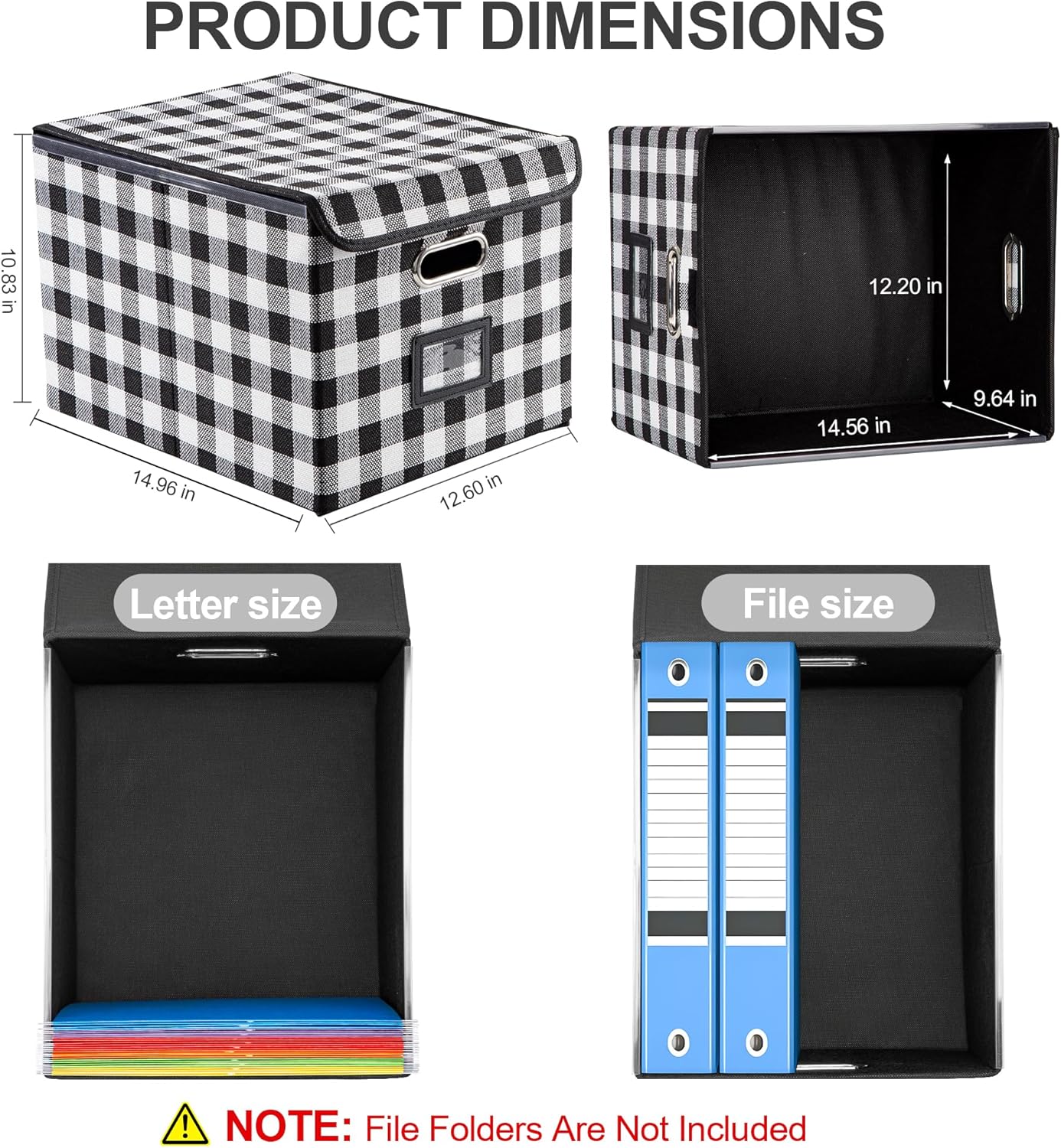 File Organizer Box, Linen Filing Organizer with Lid, Large Desktop File Boxes, Black and White Lattice,2 Pack
