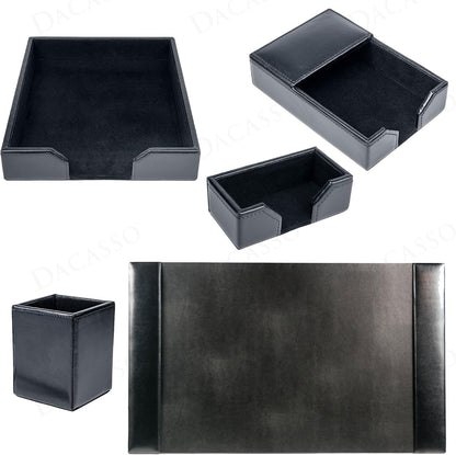 Dacasso Bonded Set Luxury Leather Desk Pad & Desk Organization Essentials, 5 Piece, Black