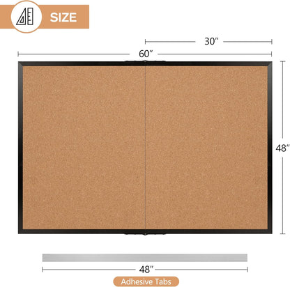 Board2by Extra Large Cork Bulletin Board 60" X 48", Foldable Notice Pin Board for Wall, Black Wood Framed 5'x4' Corkboard, Wall Mounted Noticeboard with 32 Push Pins for School, Home & Office
