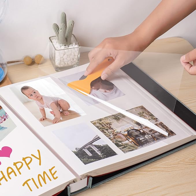 Super Large Photo Album Self Adhesive Scrapbook Album for 4×6 5×7 8×10 10×12 or Bigger Pictures DIY Magnetic Linen Cover Album 80Sheets/160Pages DIY Photo Album(Green)