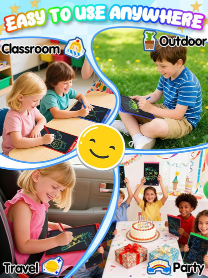 LCD Writing Tablet for Kids Party Favors Bulk - 12 Pack 8.5in Colorful Doodle Board, Erasable Drawing Pad for Goodie Bags Stuffers Birthday Gifts, Learning Travel Toys for Girls Boys Aged 3 4 5 6 7 8
