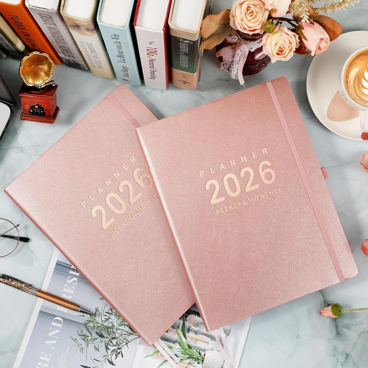 2026 Planner - Jan 2026 - Dec 2026, 2026 Planner Weekly and Monthly, 8.5" x 11", Pen Holder, Calendar Stickers, Pocket, 25 Notes Pages, Faux Leather Cover, A4 Premium Paper - Pink