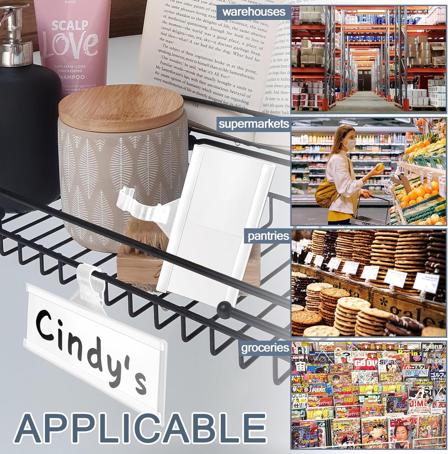 100 Pieces Plastic Wire Shelf Label Holders, Reusable Price Label Holder with locks, Label Display Holder for Retail Supermarket Department Store(3'' x 1.4'')