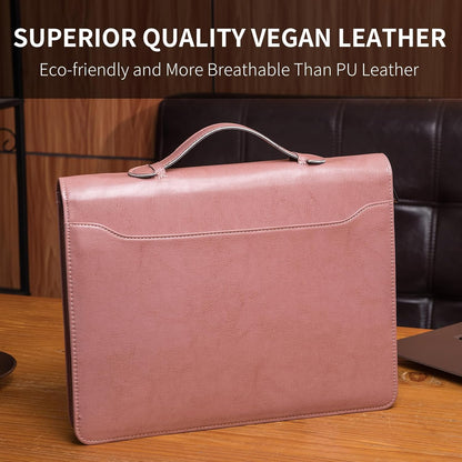 Personalized Vegan Leather Portfolio with Hidden Handle, Front Pocket, Custom Business Padfolio Tablet/13” Laptop Organizer, Professional Executive Document Folio, Pink