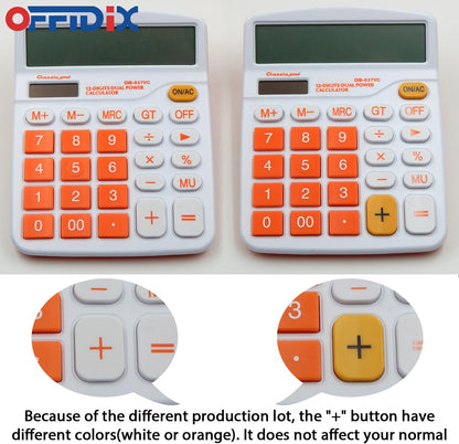 OFFIDIX Office Desktop Calculator, Solar and Battery Dual Power Electronic Calculator Portable 12 Digit Large LCD Display Calculator, Orange