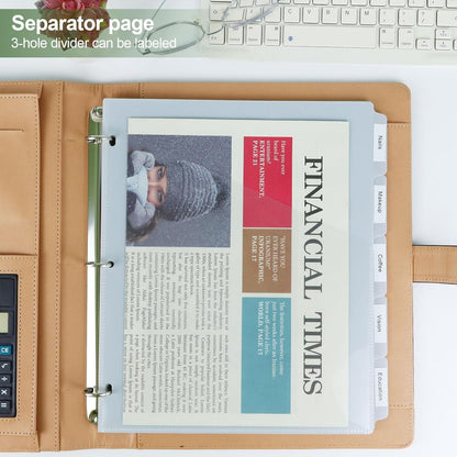 Koqye 5 Tab Dividers for 3 Ring Binder with Pockets, Plastic, Letter Size, Grey