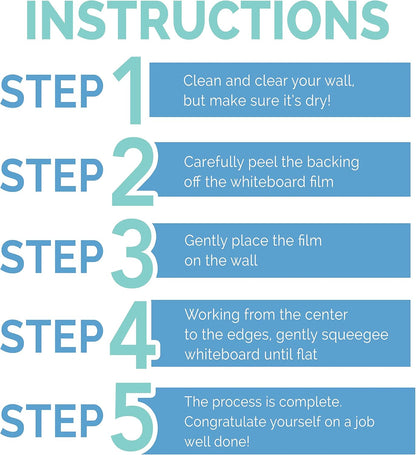 Dry Erase Whiteboard Wall Decal Sticker – 48 x 36 Inch Large Self-Adhesive, Removable, Residue Free Contact Paper for Kids, Home, and Office – Marker & Eraser Included