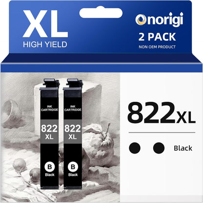Remanufactured Ink Cartridges Replacement for Epson 822 822XL Ink Cartridges for Workforce Pro WF-3823 WF-4833 WF-4830 WF-4820 (2Black)