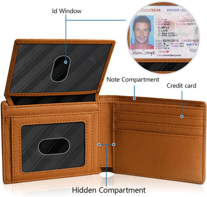 RUNBOX Wallet for Men Slim Rfid Leather 2 ID Window With Gift Box
