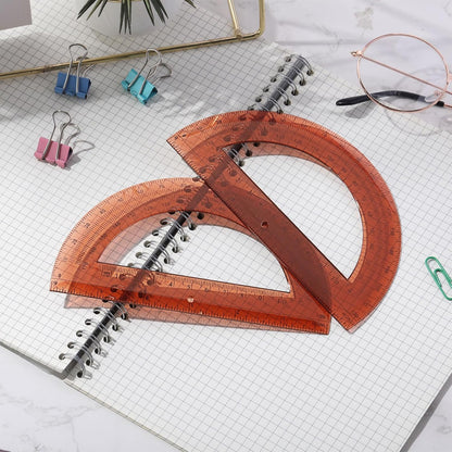 Zonon 2 Pcs 6 Inch Plastic Protractor Math Protractors 180 Degrees Angle Measurement, Translucent for Geometry Classroom Kid Student School Office Supplies(Brown)
