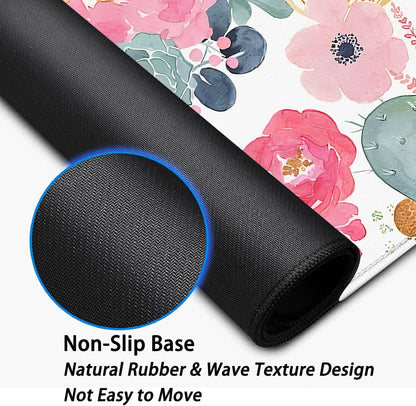 Watercolor Flowers Desk Pad Mouse Pad,Large Floral Mouse Mat with Stitched Edges,Non-Slip Rubber Base Mousepad for Office PC Keyboard Laptop and Home Work Desk Mat(27.5X11.8 in)