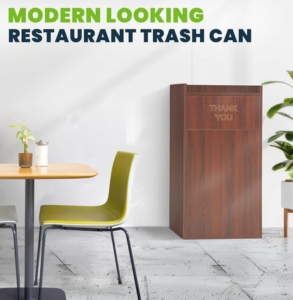 Alpine Restaurant Trash Can Cabinet - Commercial Trash Can 40 Gallon, Garbage Receptacle Indoor with Tray Holder for Restaurants, Cafeterias (Mahogany)