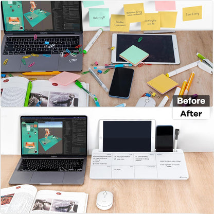 Varhomax Glass Weekly Dry Erase Desk White Board, Desktop to Do List Planner Whiteboard Calendar with Storage Caddy Memo for Home and Office, White