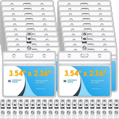 Zonon 150 Sets Name Badge Holders with Clip Clear on Name Tag Waterproof PVC ID Transparent Badge Holder with Resealable Zipper Seal Metal for Teacher Student Worker(Classic Clip)