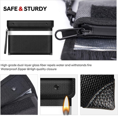 Fire Proof Bag for Documents 5200°F Heat Insulated,13.9” X 10.6”Fireproof Money Bag with Zipper,8 Layers of Protective Materials Waterproof Document Pouch for Cash,Valuables,Documents(Black)