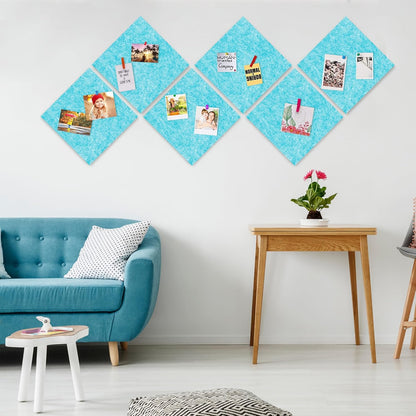 AKTOP Cork Bulletin Board 12x12, 1/2" Thick Felt Cork Board Tiles 12 Pack, Small Square Pin Board for Wall, Self Adhesive Corkboards with 120 Push Pin Wood Clips for School, Home & Office, Baby Blue