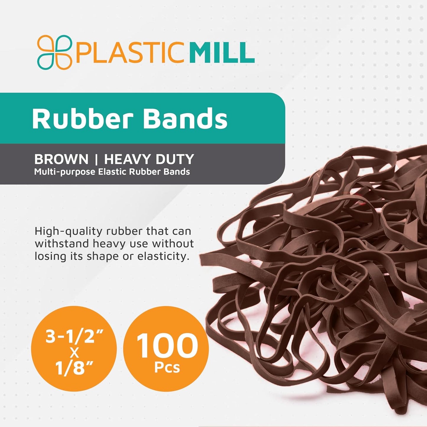 PlasticMill Brown Rubber Bands Size 33 (3 1/2" x 1/8") - #33 Colored Rubber Bands Office Supplies - Strong, Elastic Bands for Crafts, Balloon Garland, Cash, File Folders (100-Pack)