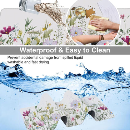 Desk Mat, Vintage Watercolor Flowers Extended Large Gaming Mouse Pad for Desk XXL, Non-Slip Rubber Base Stitched Edges Long Computer Keyboard Desk Pad Mouse Mat for Home Office Gaming 35.4"X15.7"