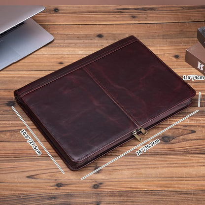 Genuine Leather Portfolio with 3 Ring Binder, Full Grain Leather Padfolio Zippered, A4 Notebook Holder Laptop Sleeve Professional Folder Organizer Gift for Men and Women, Dark Brown, Oil Tanned