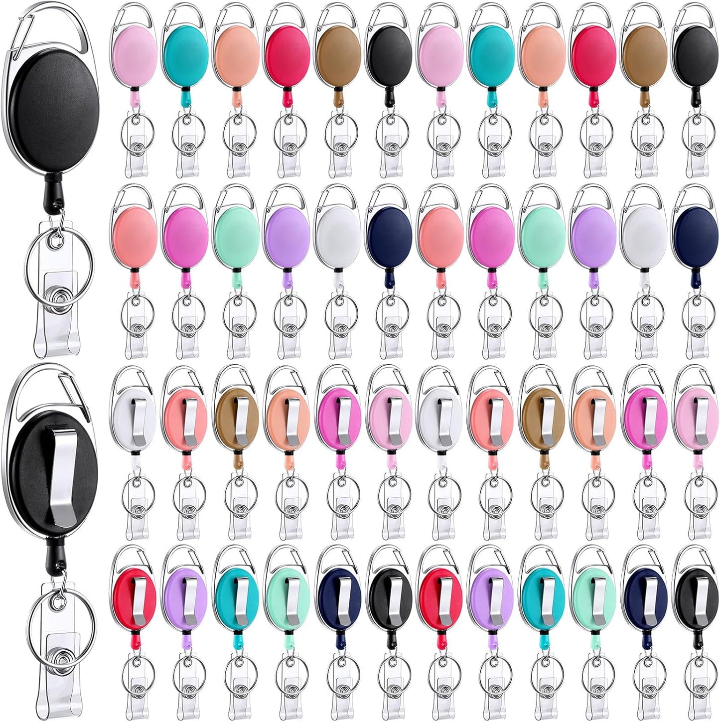 Laumoi 80 Packs Retractable ID Badge Holder Badge Reel with Belt Clip and Key Ring, Name ID Badge Clips Keychain for Office Worker Doctor Nurse Employee (Colorful)