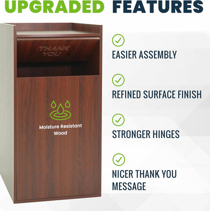 Alpine Restaurant Trash Can Cabinet - Commercial Trash Can 40 Gallon, Garbage Receptacle Indoor with Tray Holder for Restaurants, Cafeterias (Mahogany)