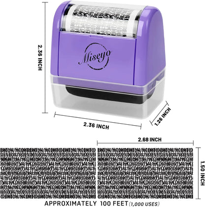 Miseyo Wide Identity Theft Protection Roller Stamp Set - Purple (3 Refill Ink Included)