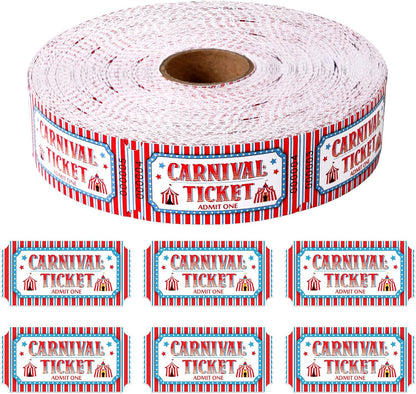 1000 Pcs Carnival Tickets Carnival Theme Party Decorations Circus Red White Blue Color Raffle Tickets Roll Party Ticket for Events Carnival Favors Supplies