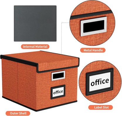 Huolewa Portable File Organizer Box with Lid, Large Linen Hanging Office Document Storage Box with Lid, Collapsible Filing&Storage Box for Office/Decor/Home - 14.9 x 12.7 x 10.8 inch
