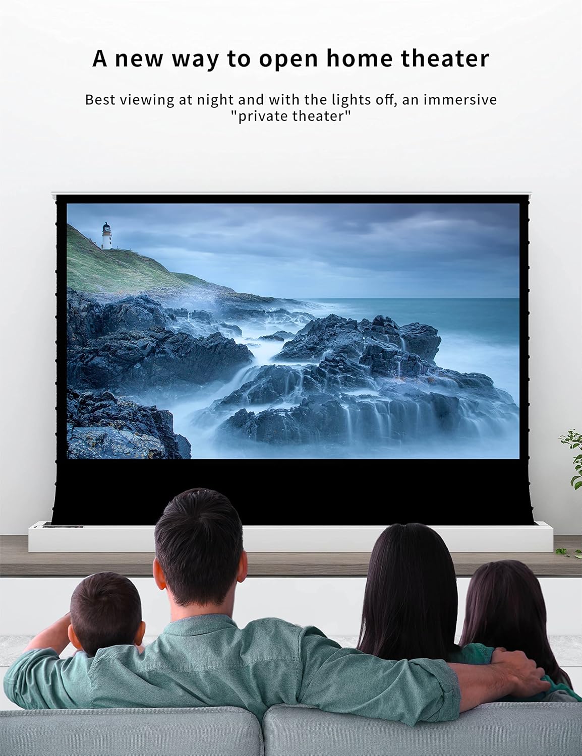 VIVIDSTORM-Home Cinema S 92 inches Portable Folding Stand Floor Rising Movie Screen Sound Transparent Perforated White Screen Compatible with Ordinary Projector,VWSDSTPW92H