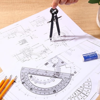 EBOOT Student Geometry Math Set, Drawing Compass and 6 Inch Clear Swing Arm Protractors 180 Degree Math Protractor (Black and Black)