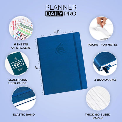 Clever Fox Planner Daily PRO - 8.5 x 11" A4 Size Daily Life Planner and Gratitude Journal to Increase Productivity, Time Management and Hit Your Goals - Undated - Lasts 3 Months (Mystic Blue)