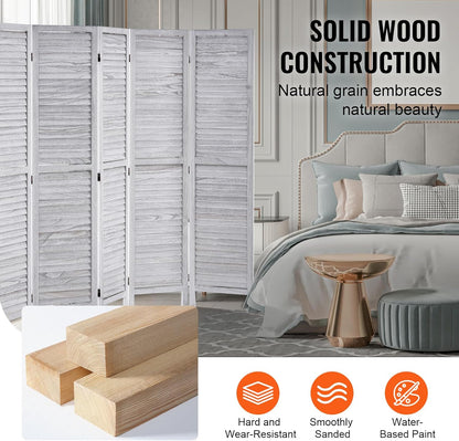 VEVOR Wood Room Divider, 6 Panel Wood Folding Privacy Screen, 66.9 Inches Tall Indoor Louvered Wooden Partition, Portable Decoration Screen, for Room Separation, Home, Office, Restaurant & Bedroom