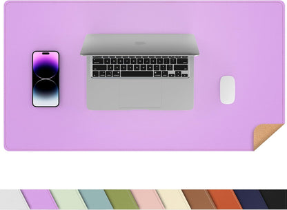 AFIING Dual-Sided Desk Pad, Natural Cork & PU Leather Large Mouse mats for Office and Home Work, Desk Protector Non-Slip, Waterproof, Easy Clean (Purple, 23.6" x 13.7")