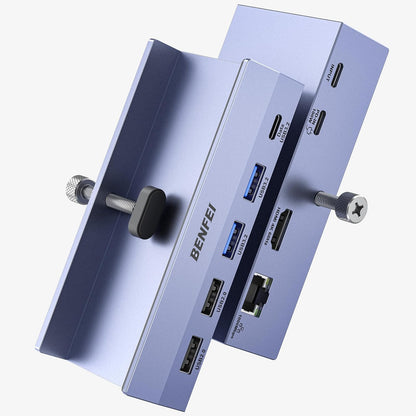 BENFEI 8-in-1 USB C Hub with Secure Clamp – Features 4K@60Hz HDMI, Gigabit Ethernet, 100W PD, 10Gbps 1x USB-C, 2 x USB-A 3.2, 2 x USB-A 2.0 Compatible with MacBook, iPad Pro, iMac, S23, XPS17