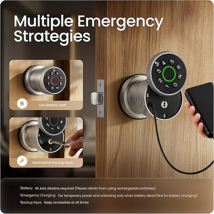 Leydebong 4-in-1 Smart Door Lock with Fingerprint and Keypad - Keyless Entry Electronic Lock with App and Mechanical Key - Easy Installation Smart Door Knob in Satin Nickel