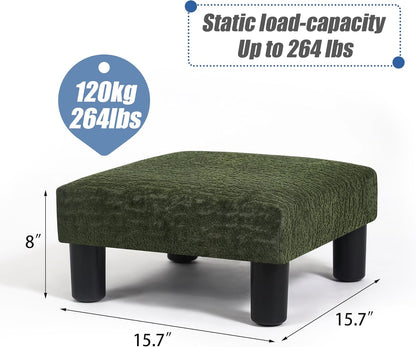 Joveco Small Foot Rest Stool Ottoman, 3D Velvet Square Upholstered Footstool for Chair, Under Desk, Office, Living Room, Deep Green