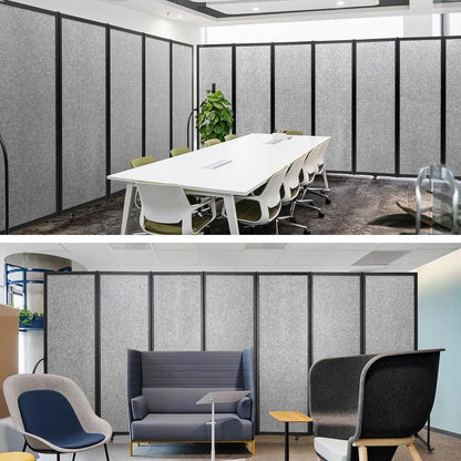 Folding Room Partition,Privacy Room Screen with Arms,Office Dividers Partition Wall,14'3"L* 6'7"H,Light Grey