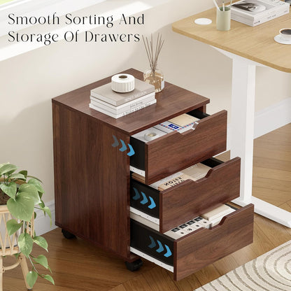 Farini 3-Drawer Under Desk Wooden File Storage Cabinet with Lockable Caster for Home Office,Brown,Required Assembly
